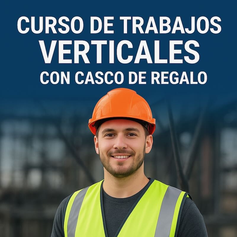Alumno en un curso de trabajos verticales luciendo su casco de protección de regalo