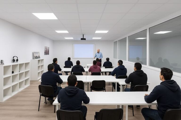 Instructor impartiendo curso de trabajos en altura para empresas